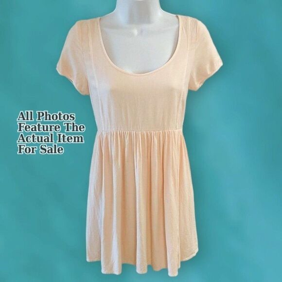 Talula Peach Empire Waist Short Sleeve Babydoll Tunic Dress Top Womens Small - Picture 1 of 9